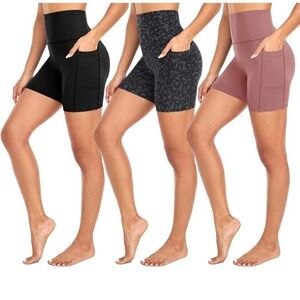 Women High waist Biker Yoga Gym Workout Running Push Size S/M Shorts 3 Pack‎